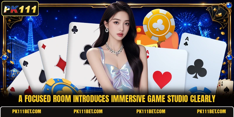 A focused room introduces immersive game studio clearly