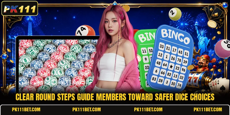 Clear round steps guide members toward safer dice choices