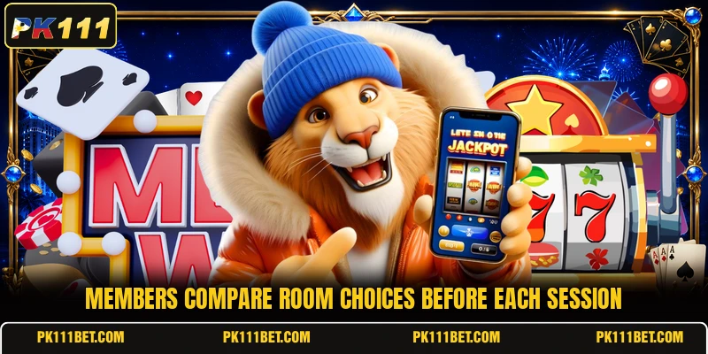 Members compare room choices before each session