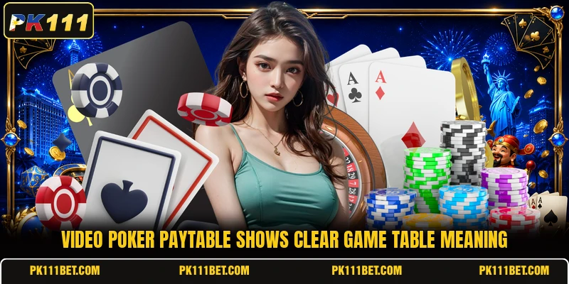 Video poker paytable shows clear game table meaning